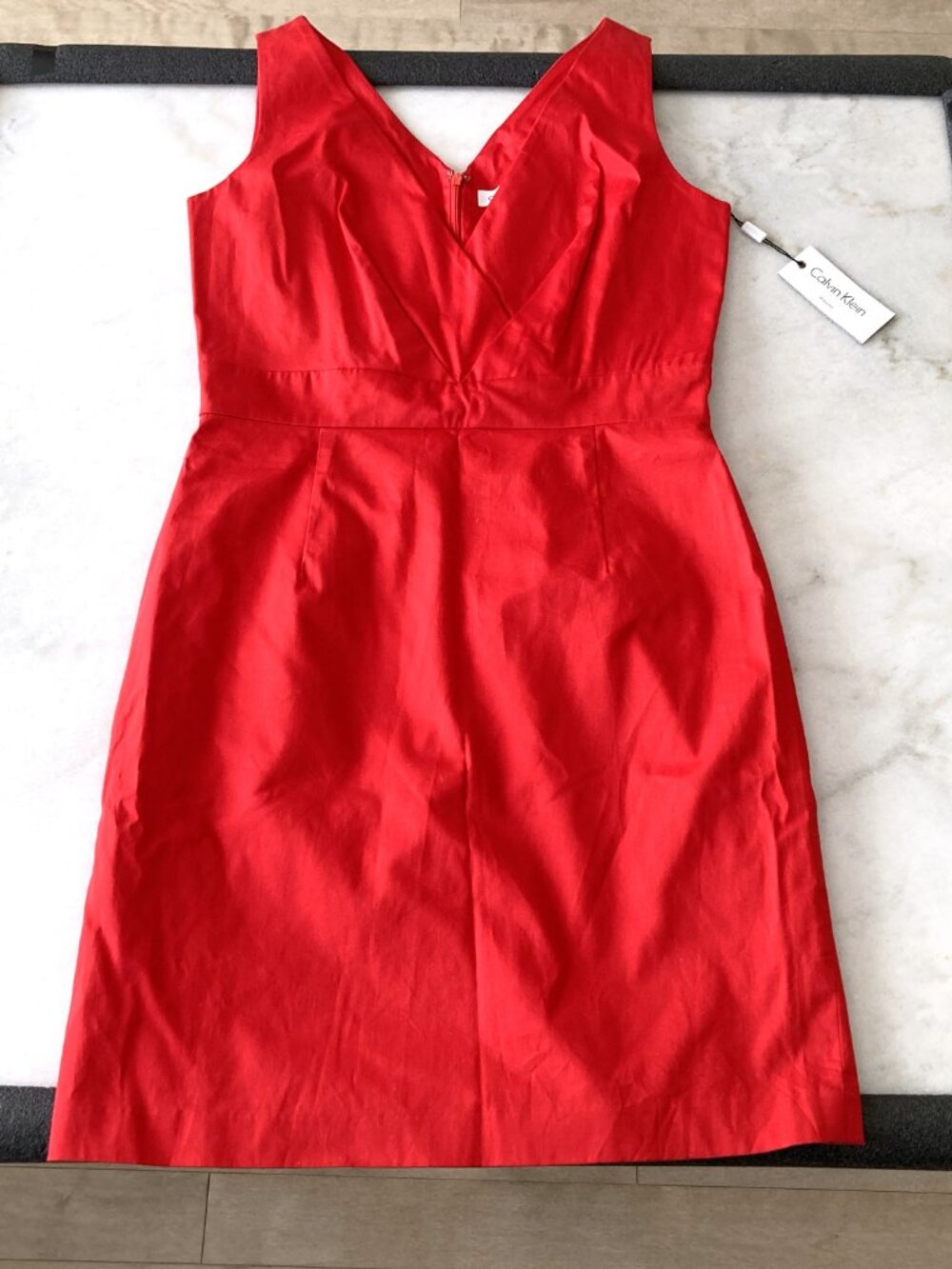 NWT! New with tags Calvin Klein red dress v neck, sleeveless, sheath (size 12)